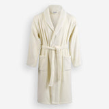 WATA VIVO Organic Cotton bathrobe in ivory, 420 GSM, shawl collar, front view.