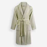 WATA VIVO Organic Cotton bathrobe in light grey, 420 GSM, shawl collar, front view.