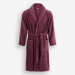 WATA VIVO organic cotton bathrobe in purple, 420 GSM, shawl collar, front view.