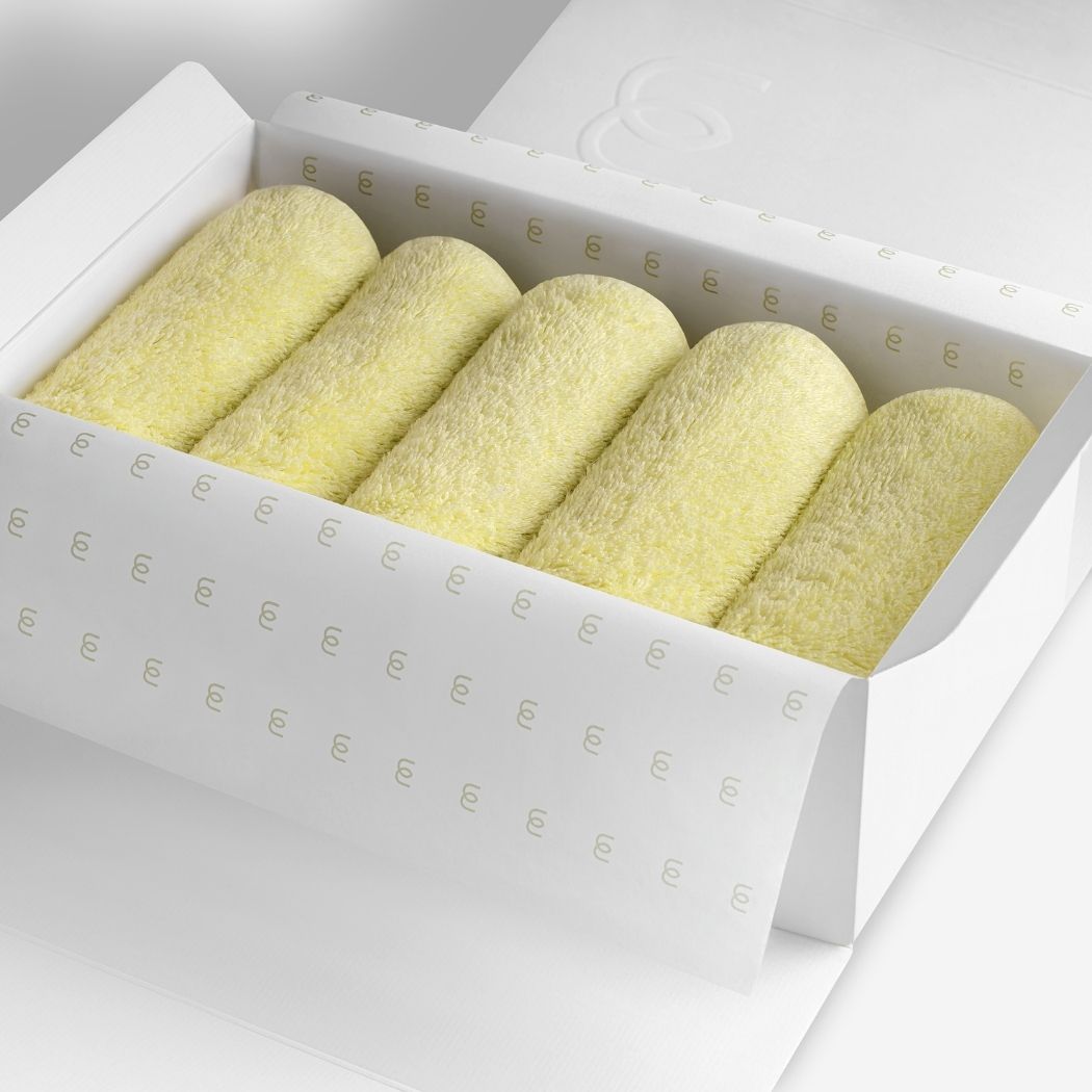 Yellow organic cotton washcloth set.
