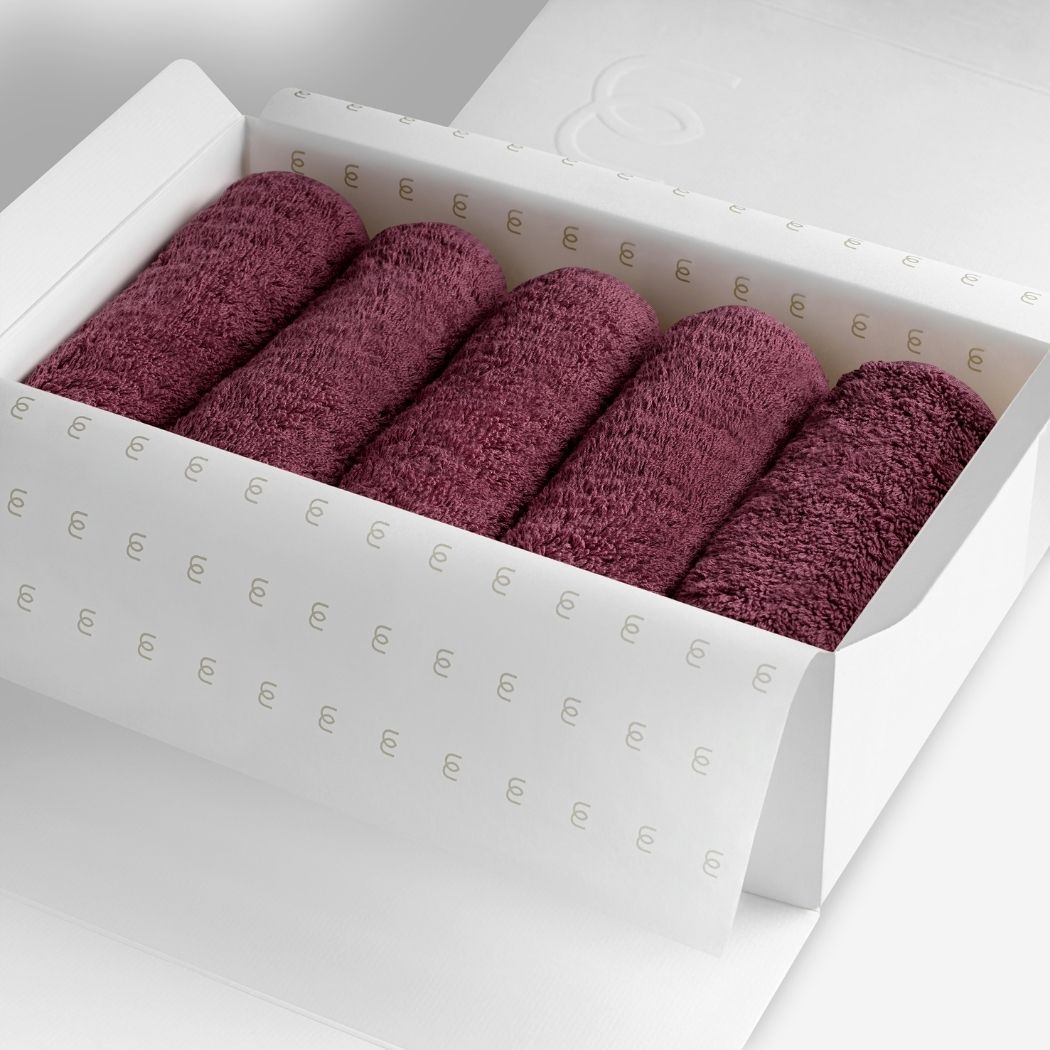 Purple organic cotton washcloth set.