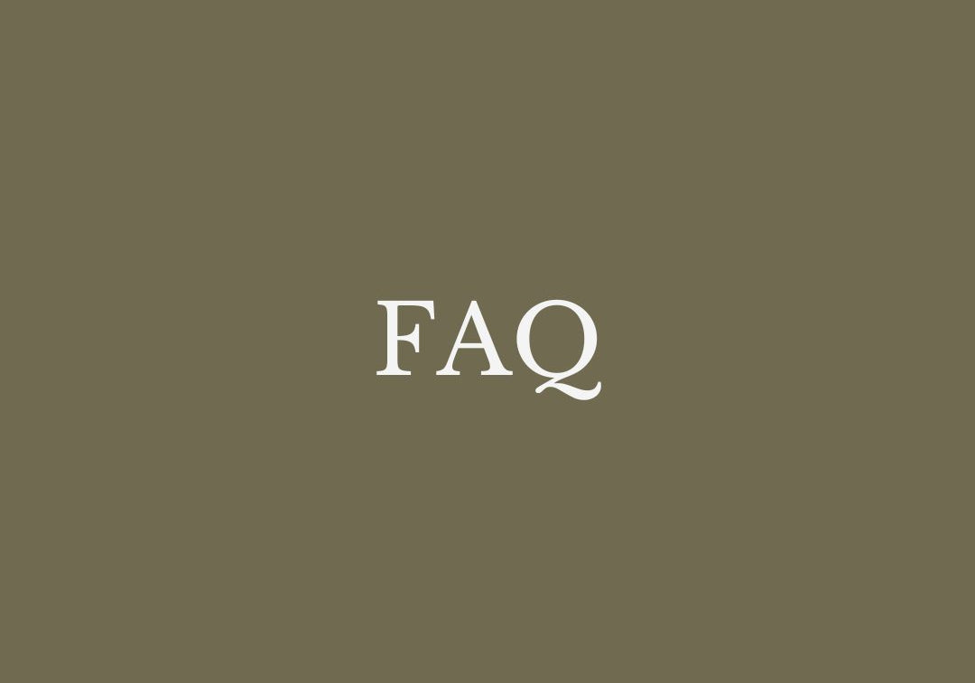 FAQ text centred on an olive green background